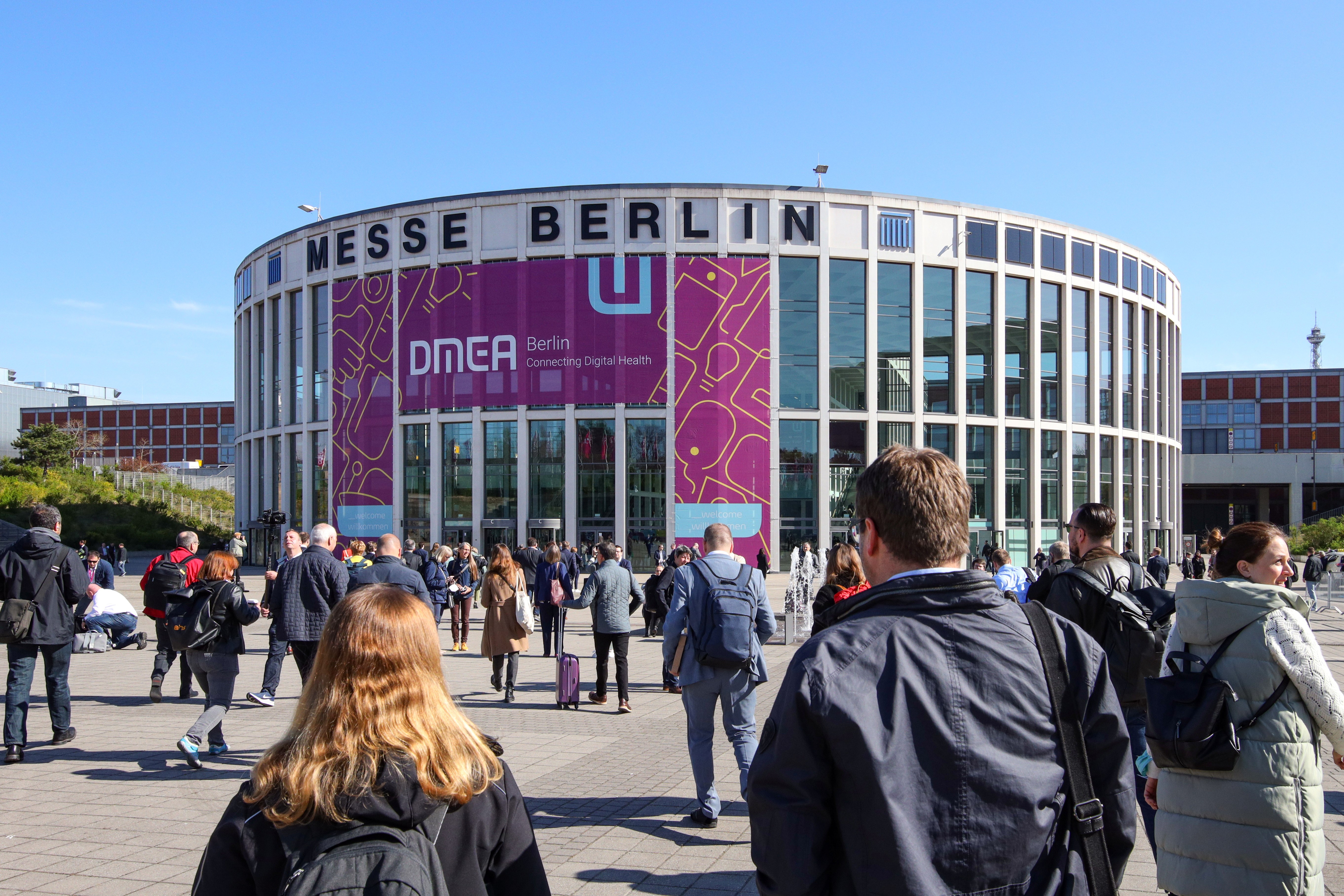 Messe Berlin South Entrance with visitors of the DMEA