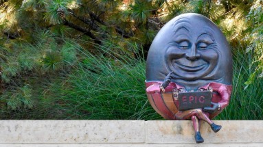 The image shows a funny egg-shaped figure with a notebook labelled 'EPIC' on its knees.