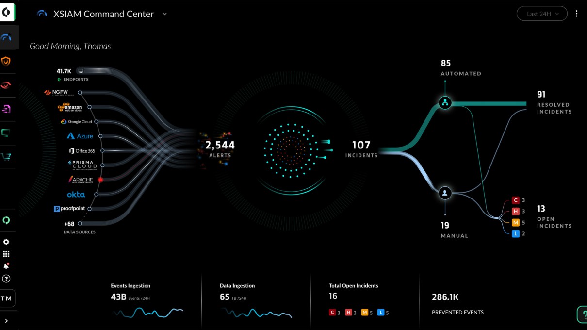 The image shows the Palo Alto Networks Cortex XSIAM Command Center.