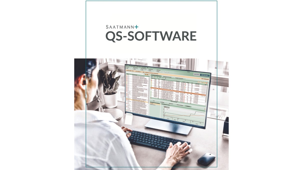 A hospital employee sits in front of a monitor on which various data records from the QA software are displayed.