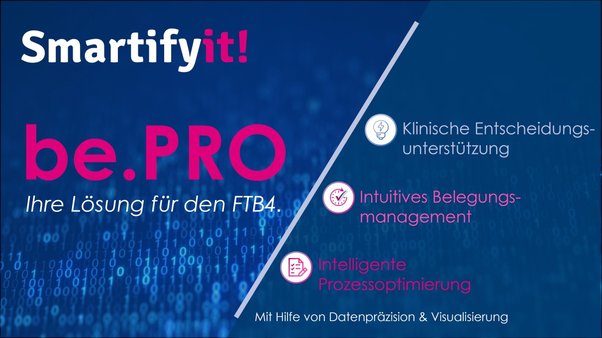 Grafik smartifyit! Mit dem Schriftzug „be.PRO Ihre Lösung für den FTB4.“ Grafik smartifyit! Mit dem Schriftzug „be.PRO Ihre Lösung für den FTB4.“