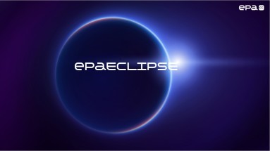 The picture shows a solar eclipse at the moment of the eclipse and the lettering epaECLIPSE