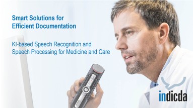 A doctor speaks into an electronic recording device. Next to it is 'Smart solutions for an efficient documentation process'.